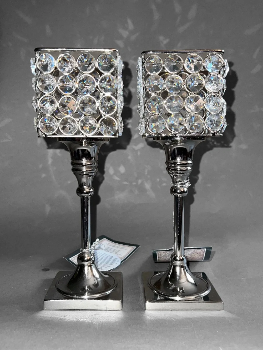 HomeTrendz 2 Square Crystal Pedestal Candle Holders